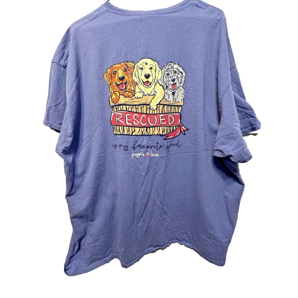 Puppie Love T-Shirt Rescued Is My Favorite Bred Light Blue Mens  3XL EUC